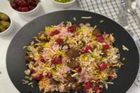 طرز پخت آلبالو پلو ساده بدون گوشت با مرغ زعفرانی